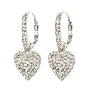 Nadri Silver-toned Pavé CZ Heart Drop Leverback Earrings